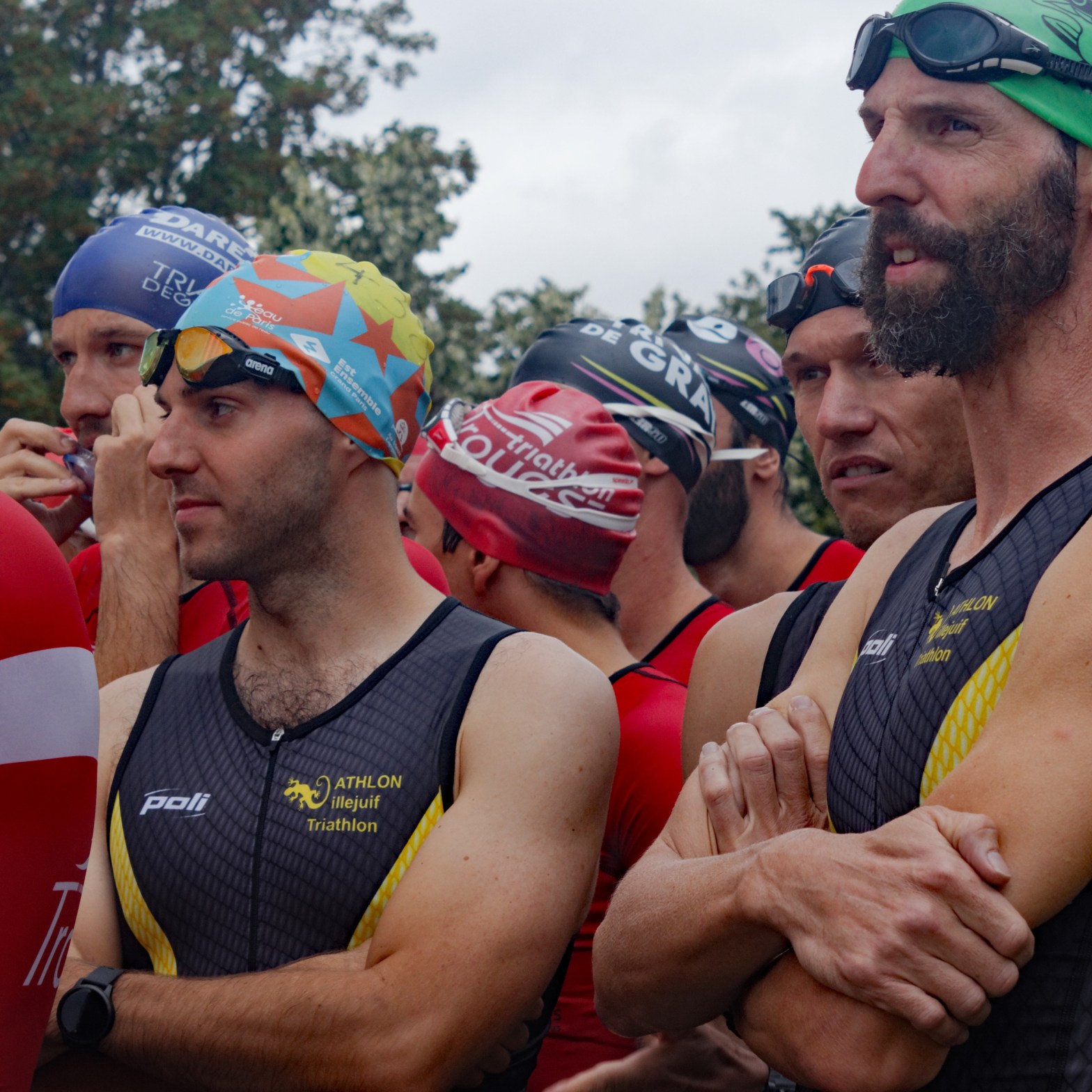 Charles, Guillaume et Nicolas avant le départ du triathlon de Lormes 2020
